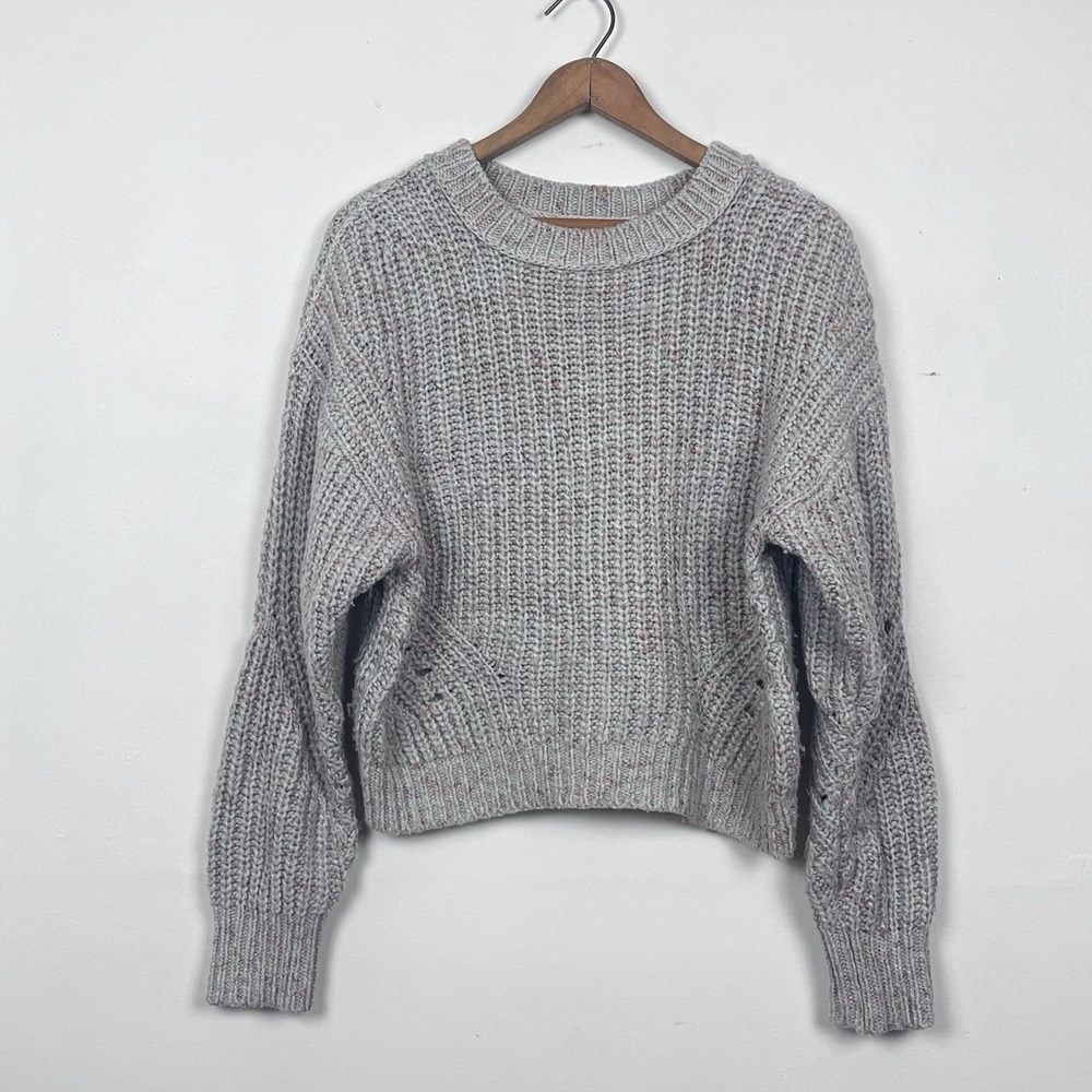 Point Sur J.Crew XS Gray Wool Blend Chunky Cropped Sweater Pullover Oversized